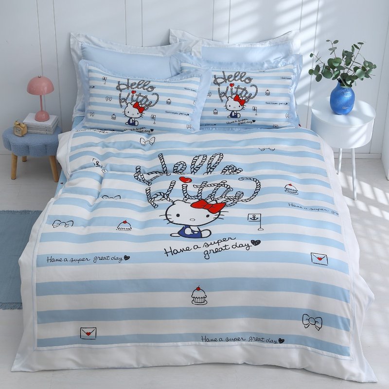 Hello Kitty-莱赛尔天丝-床包被套组- 海洋甜心-蓝-大图-正版授权 - 寝具 - 丝．绢 