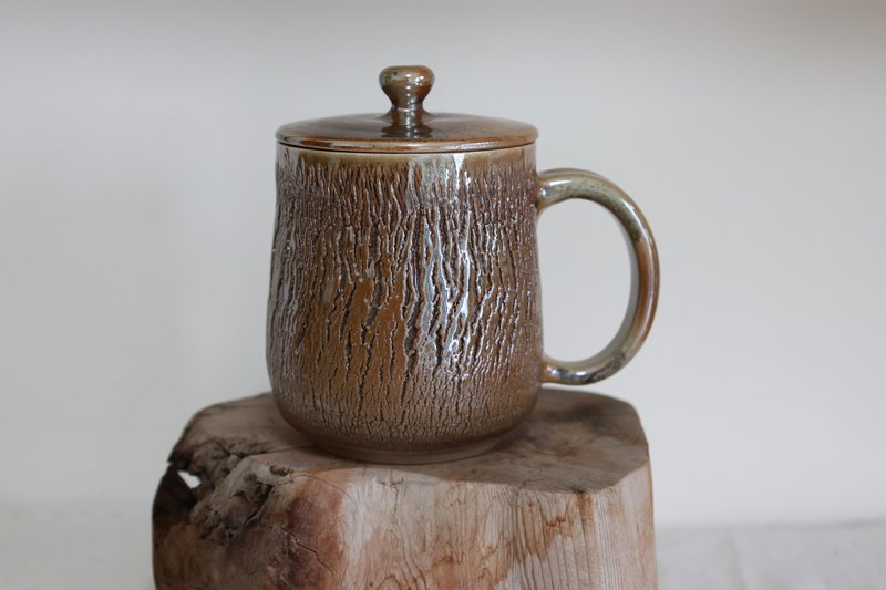柴烧盖杯/400ml/爆裂纹系列/泷间拾光 - 咖啡杯/马克杯 - 陶 