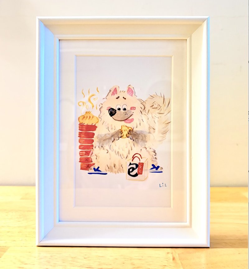 小笼包狗挂画 - 含画框  - 狗狗挂画/玄关装饰画/客厅装饰画 - 海报/装饰画/版画 - 纸 