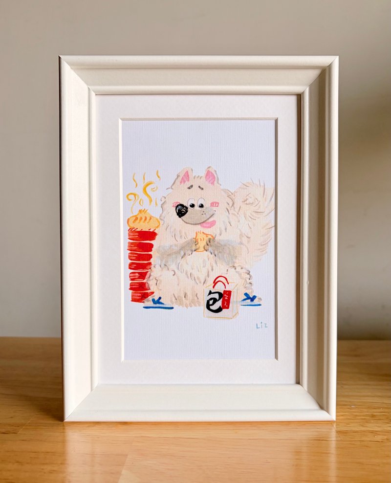 小笼包狗挂画 - 含画框  - 狗狗挂画/玄关装饰画/客厅装饰画 - 海报/装饰画/版画 - 纸 