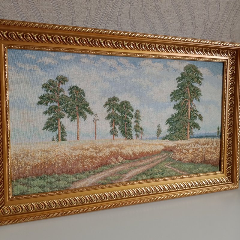 手工制作的乡村风景黑麦，手工十字绣艺术品，礼品，家居装饰 - 墙贴/壁贴 - 棉．麻 金色