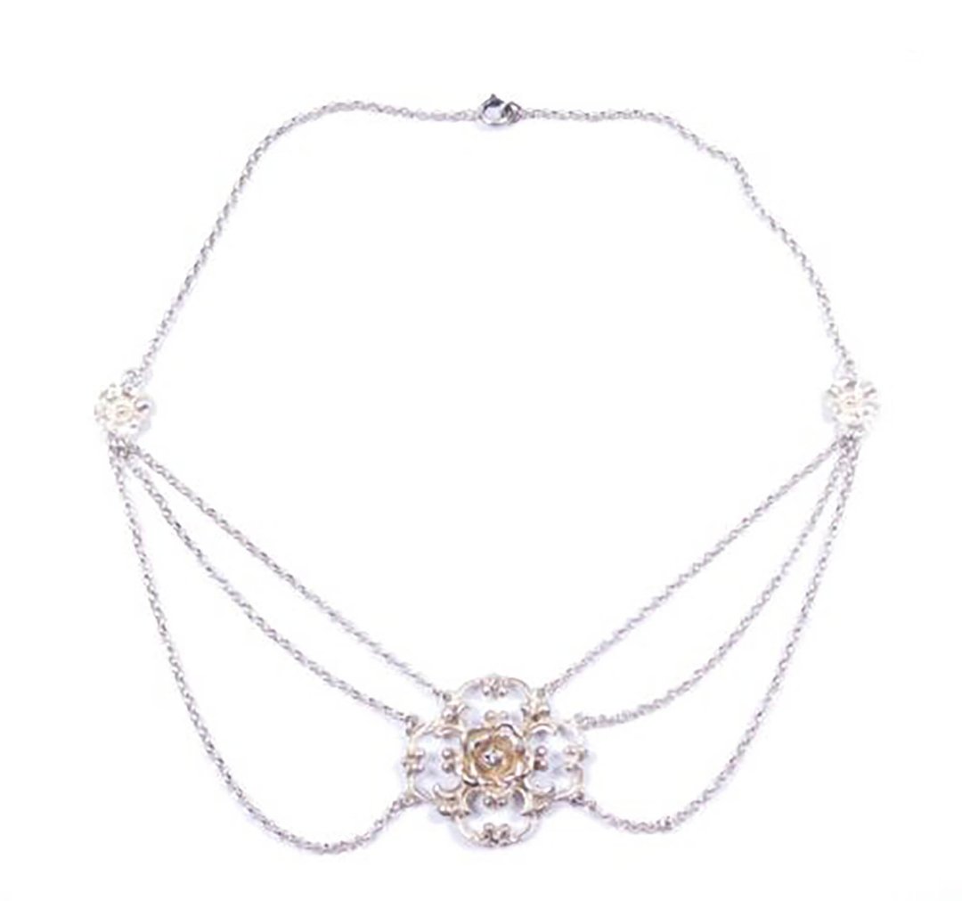 1960-70 年代玫瑰花 S835 银项链母亲节礼物 - 项链 - 纯银 银色