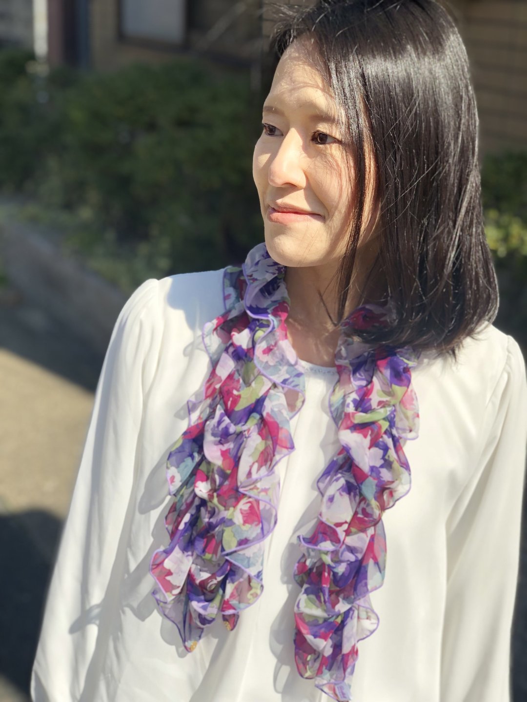 Ballett 蓬松玫瑰图案抓皱丝巾 轻柔触感 简易一键式穿戴 Ballett 抓皱丝巾 日本制造 可居家清洗 - 丝巾 - 聚酯纤维 紫色