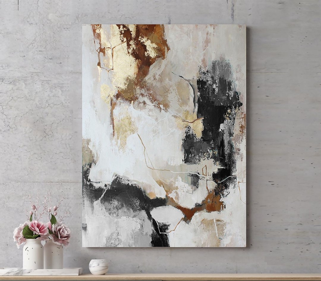 灰色画 | 灰金画 | 金灰色抽象画 | 灰色通量 - 墙贴/壁贴 - 棉 灰色