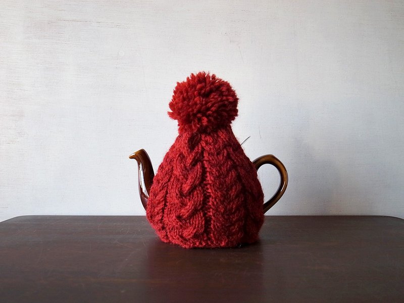ケーブル模様のポンポン付きティーコゼー・レッド tea-cosy - 其他 - 羊毛 红色