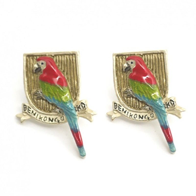 Red and Green Macaw Beni mixing earrings / earrings PA376 - 耳环/耳夹 - 其他金属 红色