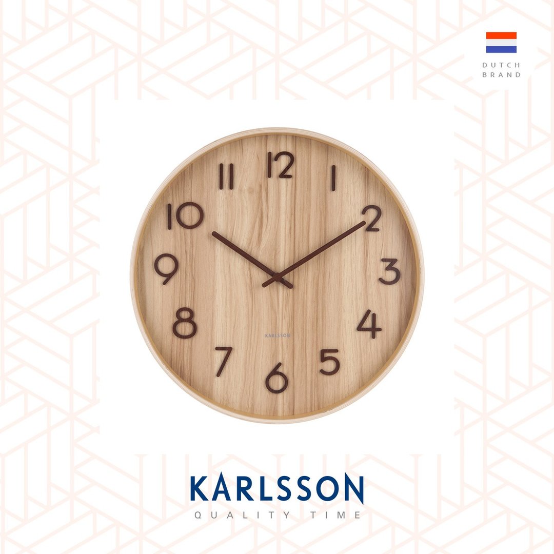 荷兰Karlsson,40cm 木制浅木色数字挂钟Wall clock Pure basswood - 时钟/闹钟 - 木头 咖啡色