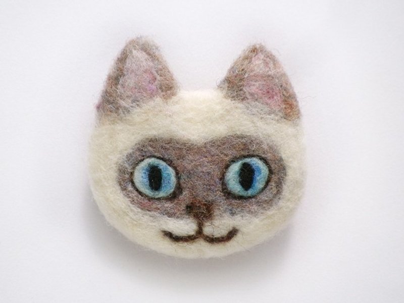 cat face felt brooch [point] - 胸针 - 羊毛 