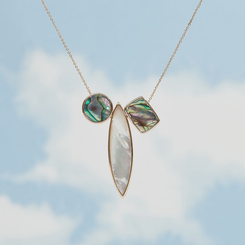 双彩单叶项链 I珍珠母贝 鲍鱼贝 - 项链 - 贝壳 金色