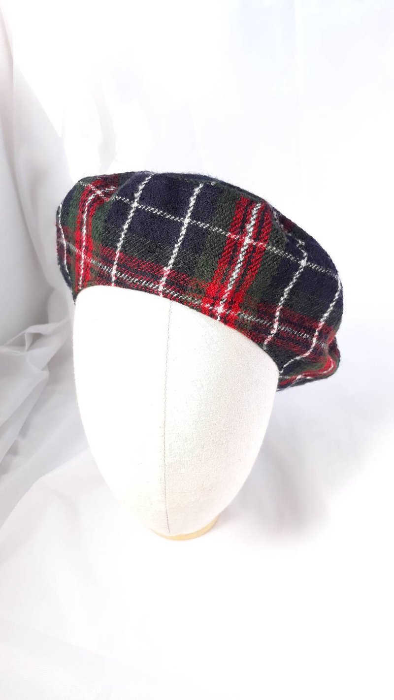 红蓝绿苏格兰格纹毛呢贝蕾/贝雷帽(Beret) - 帽子 - 羊毛 多色