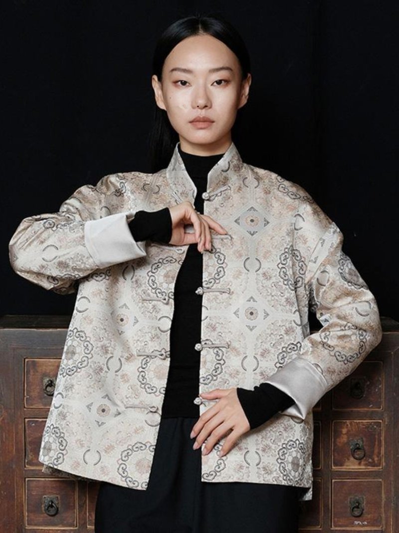 宝相/新中国风 复古唐装外套 - 女装休闲/机能外套 - 聚酯纤维 白色