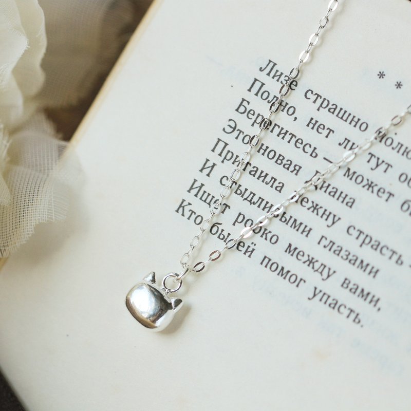 纯银猫咪项链  猫 短项链 女生礼物  生日 情人 圣诞交换礼物 - 项链 - 纯银 银色