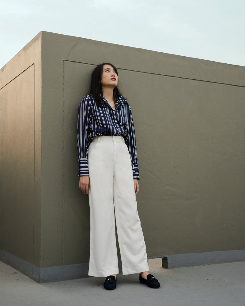 (SIZE S) WHITE WIDE LEG BASIC PANTS WITH HIGH WAIST AND FLY FRONT ZIPPER - 女装长裤 - 其他材质 白色