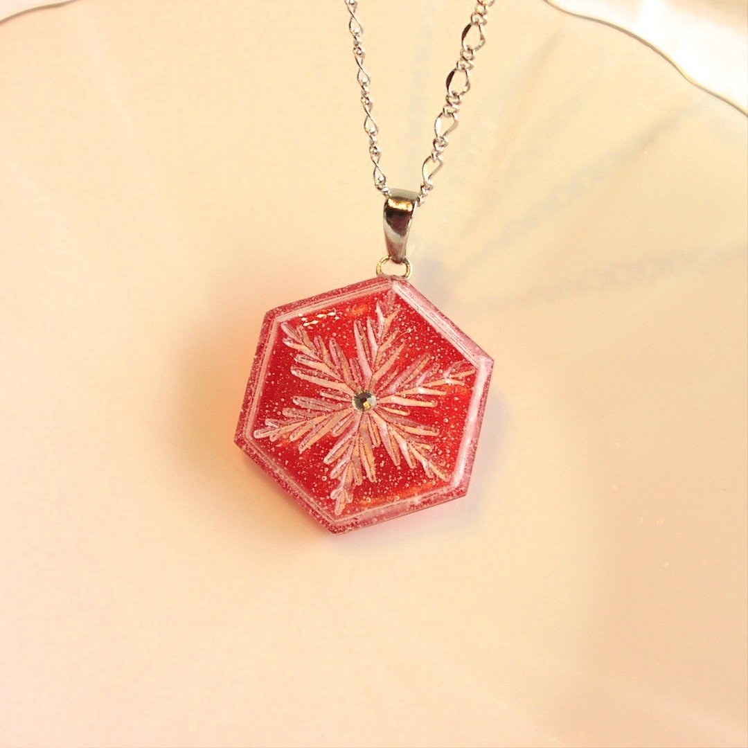 Snowflake pendant - 项链 - 玻璃 红色