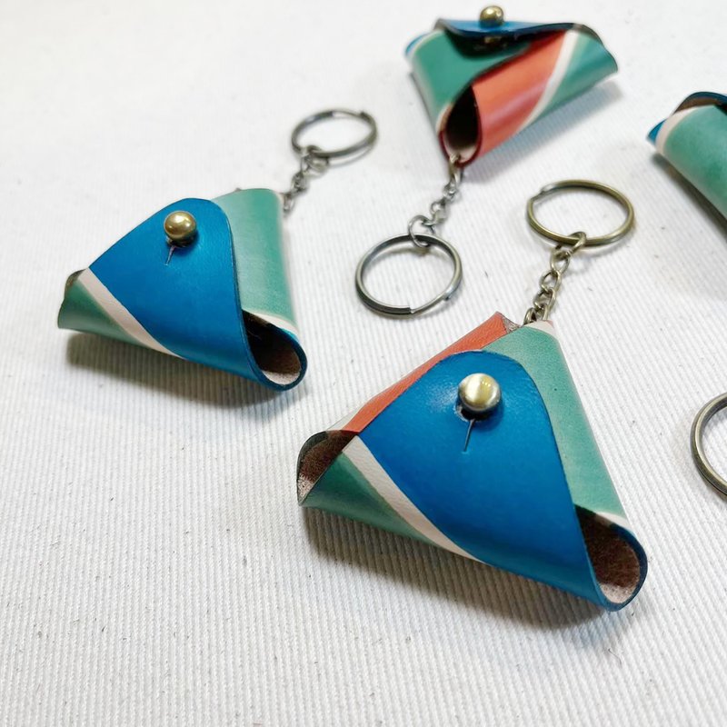 皮革钥匙圈_三角零钱包_茄芷袋传统三色 - 钥匙链/钥匙包 - 真皮 多色