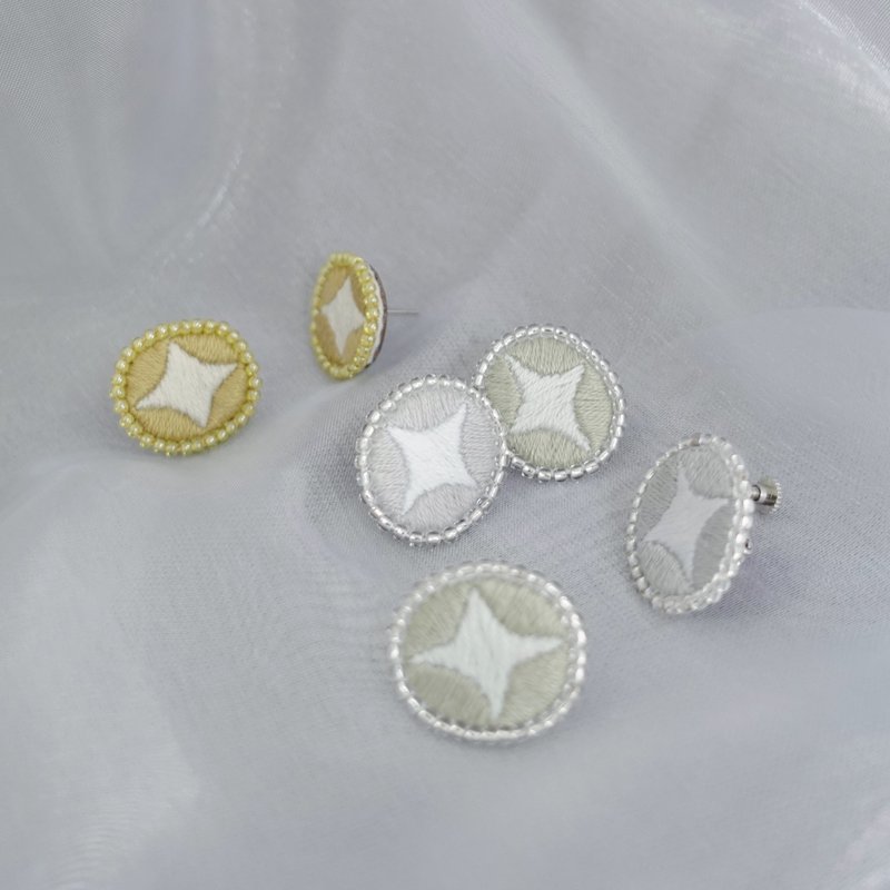 熠熠・手工刺绣耳环 - 耳环/耳夹 - 绣线 多色