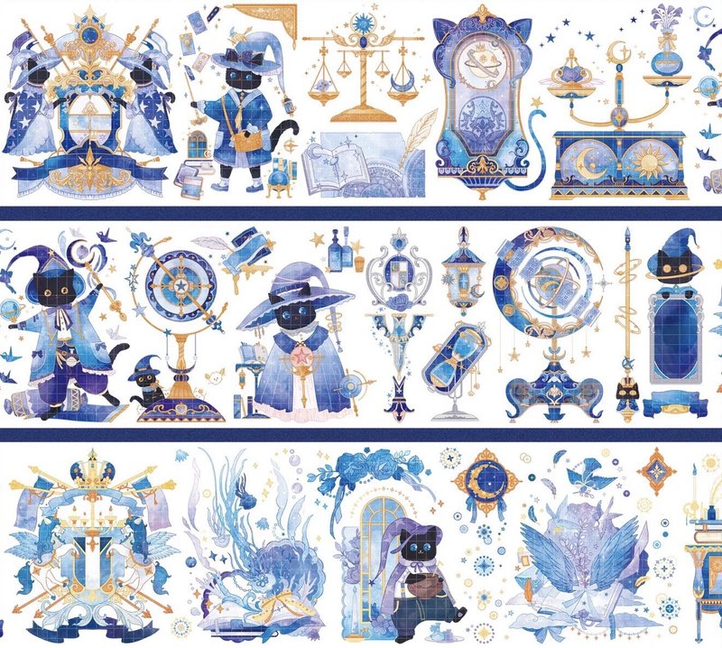 魔法學院 黒猫の物語世界 PET 古銅金 10米卷 台灣製 巨畫幅 - 纸胶带 - 其他材质 多色