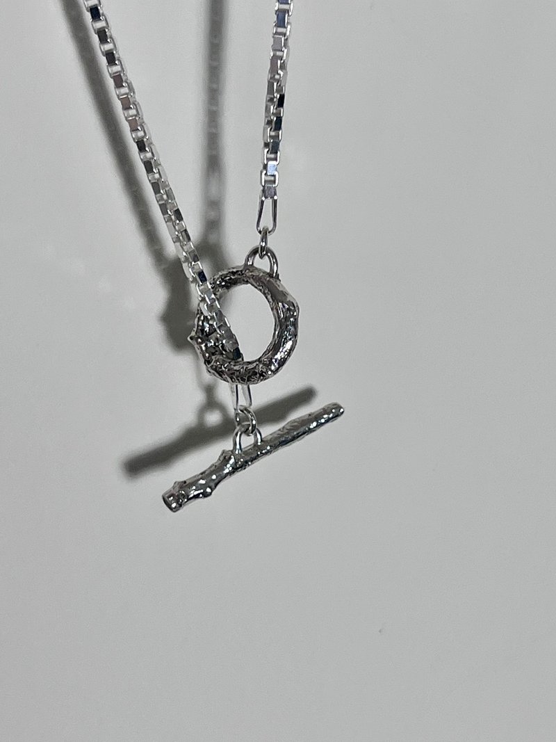 树枝纹路 T字扣 纯银项链 - 项链 - 纯银 银色