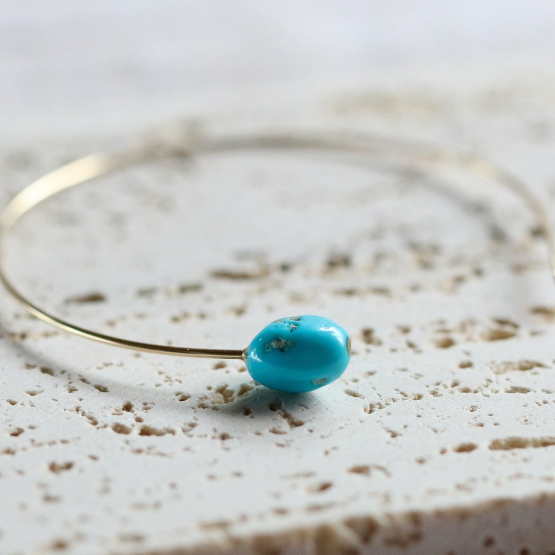 [Made to order] 14kgf Sleeping Beauty Turquoise from Arizona Bangle - 手链/手环 - 其他金属 蓝色