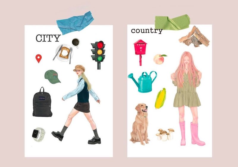 都市与乡村 - 贴纸 - 纸 多色