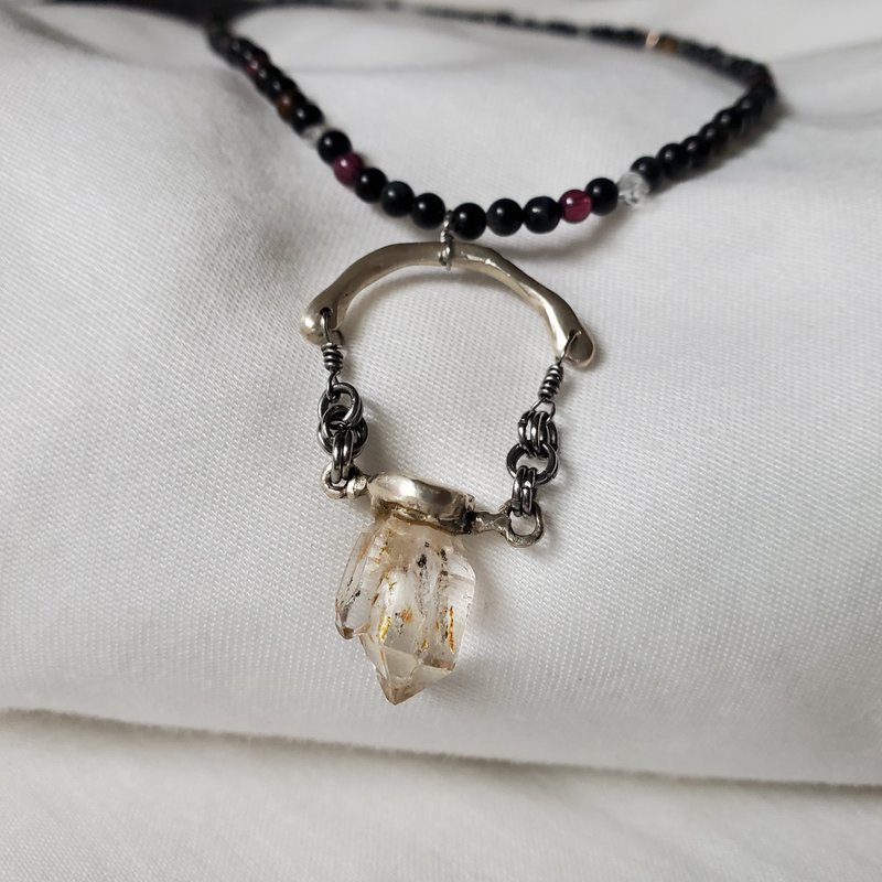 油胆水晶虎眼石项链 | 矿石项链 925银项链 交换礼物 生日礼物 - 项链 - 半宝石 银色