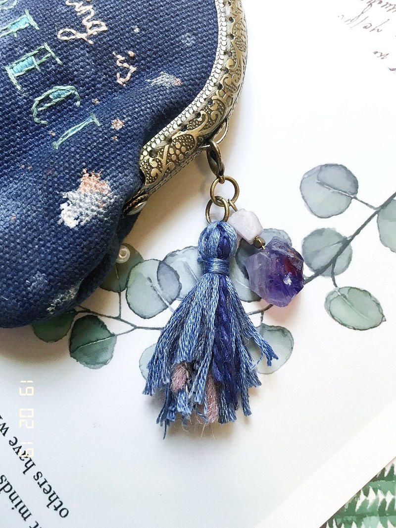 矿石流苏吊饰 紫水晶 紫锂辉 钱包吊饰 - 吊饰 - 水晶 紫色