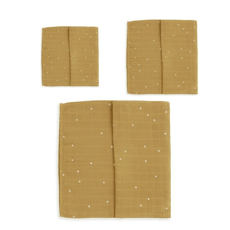 Gloop 有机棉纱布巾三件组/ 夕阳橙 - 围嘴/口水巾 - 棉．麻 黄色