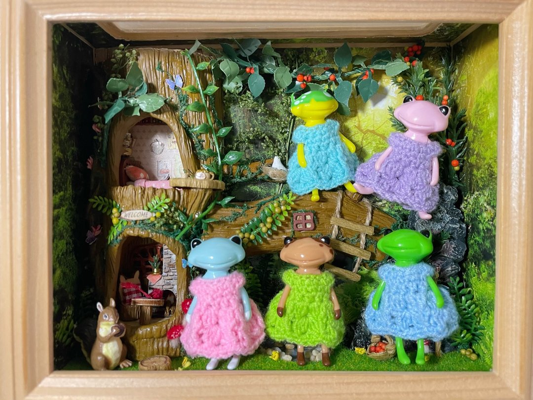 手作娃衣 WonderFrog 5cm 小蛙 森林系精灵花苞裙 钩针娃衣 - 其他 - 棉．麻 多色