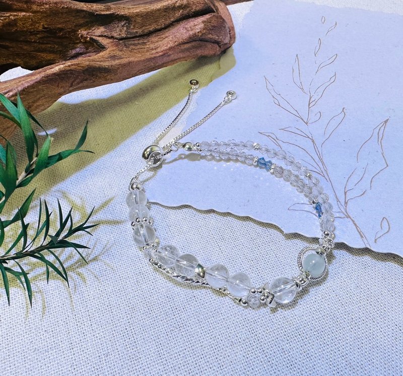 月光之心 白水晶X海蓝宝 天然水晶手链 情绪疗愈 增强直觉清 - 手链/手环 - 水晶 