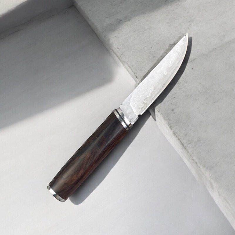 KATANA日式武士刀款红檀木柄大马士革钢切肉刀水果刀户外野营刀 - 餐刀/叉/匙组合 - 其他材质 银色