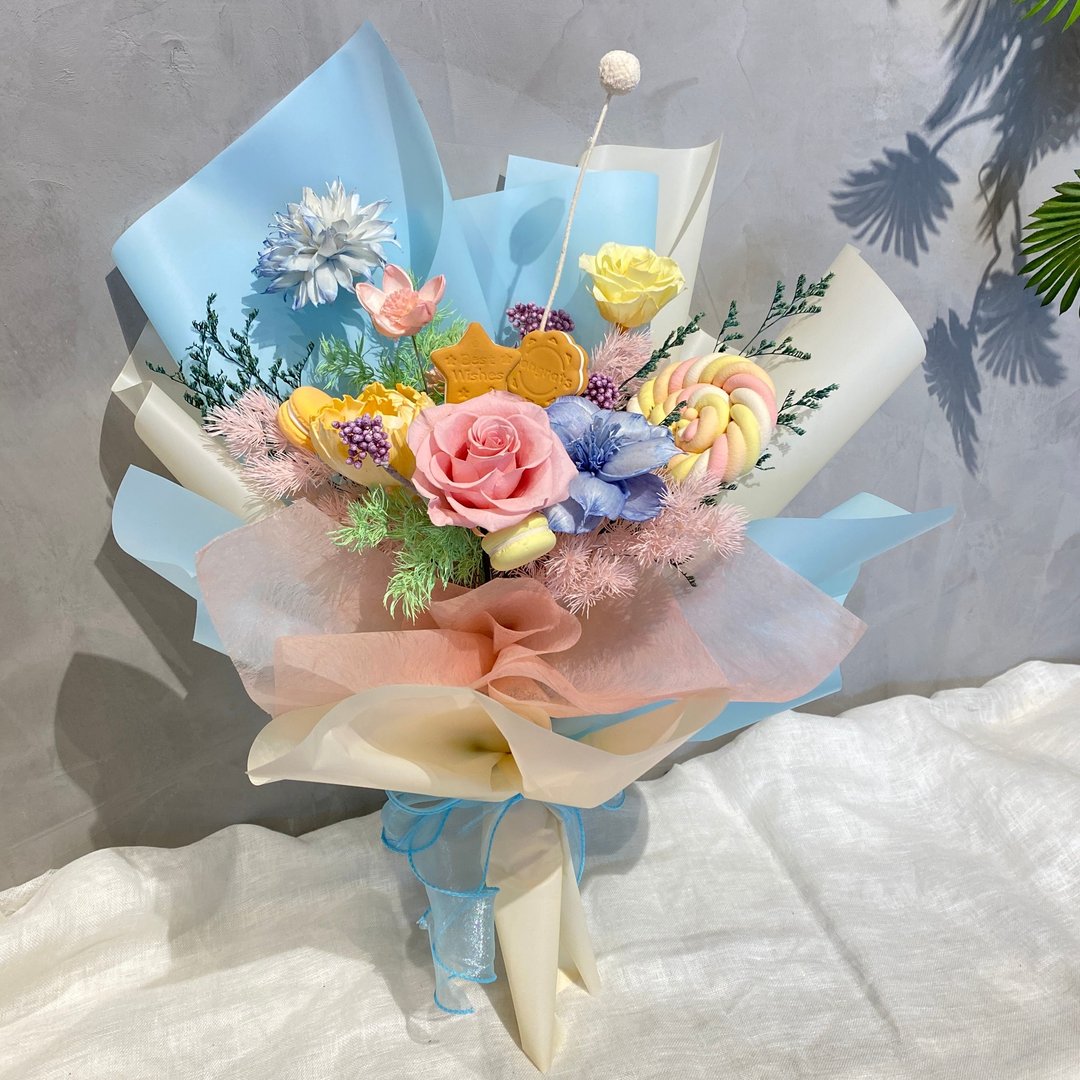 永生花束 七夕 情人节 马卡龙色系 - 干燥花/捧花 - 植物．花 多色