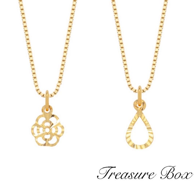 藏宝箱金饰 9999 纯金黄金 水滴 雨滴泪水小花朵 山茶花坠子 项链 - 项链 - 24k 金 金色