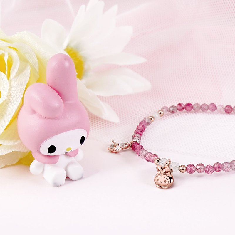 MyMelody童话仙子系列-美乐蒂天然草莓粉晶蝴蝶纯银手链 - 手链/手环 - 纯银 金色