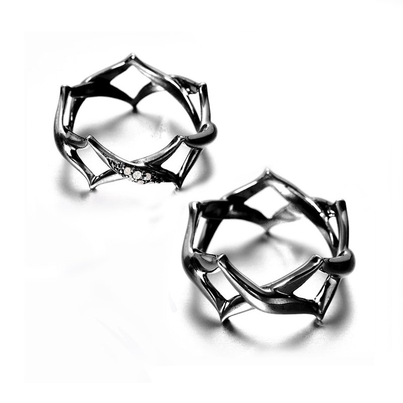 纯银交叉戒指 925银饰宽版戒指 硫化情侣戒指 银器纯银戒指 中性银戒黑戒指 [Sterling Silver diamond ring] - 对戒 - 其他金属 黑色