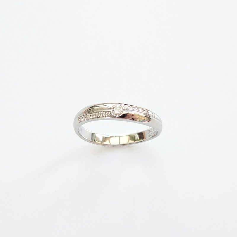 天然钻石 18K 白金对戒 轻弧线形 | 男戒-CR01 | 定制手工 - 对戒 - 钻石 银色