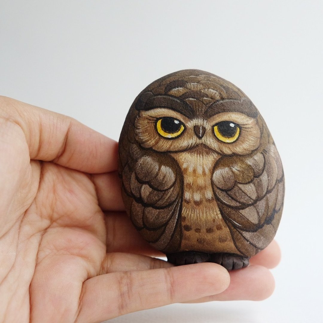 Owls stone painting. - 摆饰 - 防水材质 咖啡色