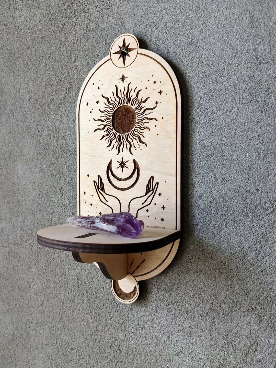 Sun and moon wall shelf, altar shelf, crystal shelf, small shelf wood - 摆饰 - 木头 白色