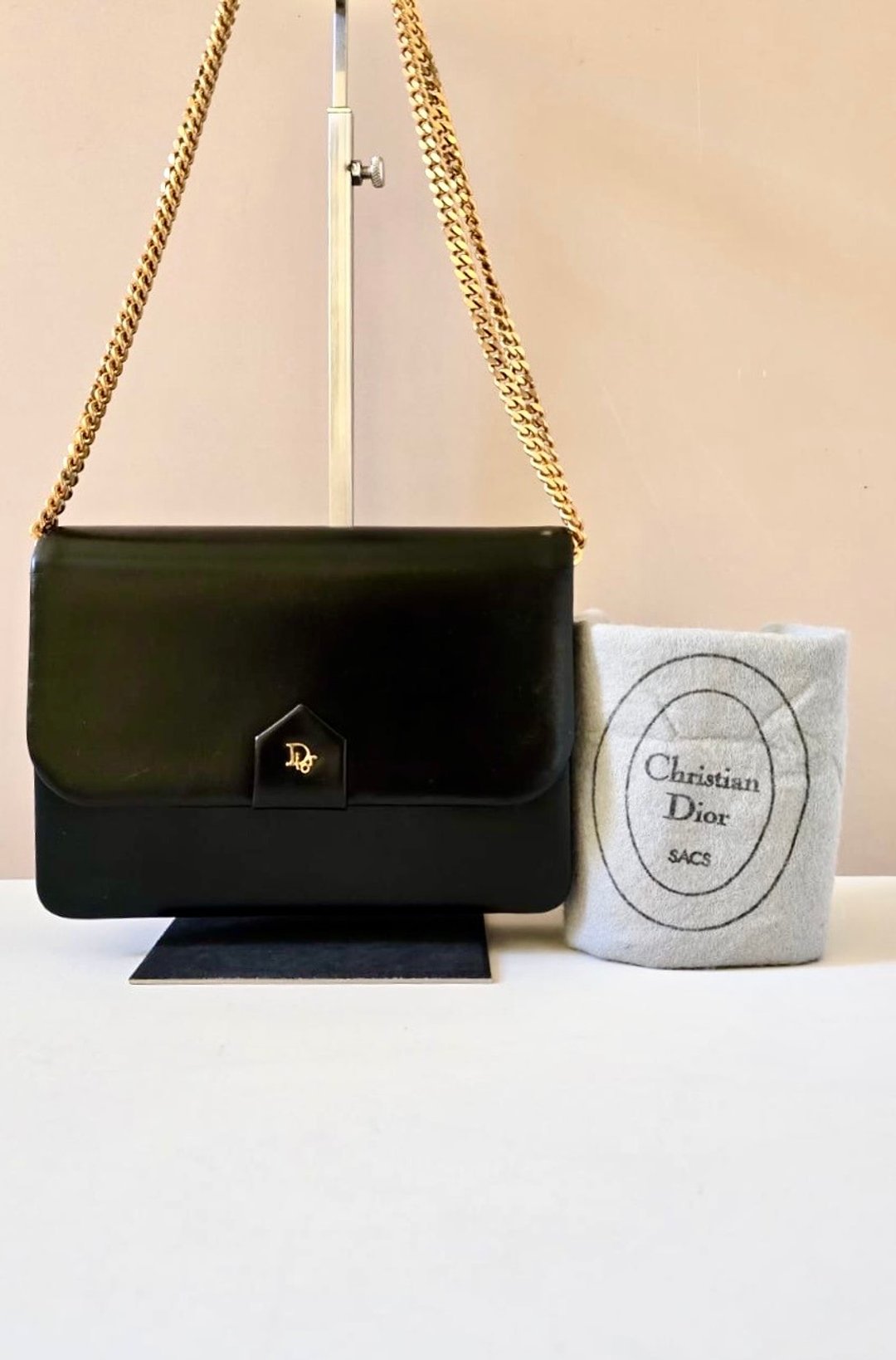 中古包 Dior 黑金简约链子盒子包 侧背包 斜背包 皮革包 单肩包 - 侧背包/斜挎包 - 真皮 黑色