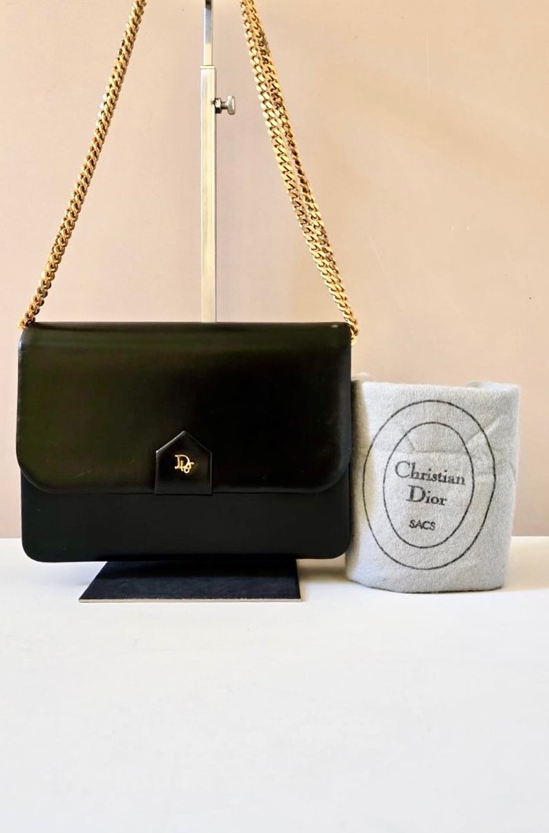 中古包 Dior 黑金简约链子盒子包 侧背包 斜背包 皮革包 单肩包 - 侧背包/斜挎包 - 真皮 黑色