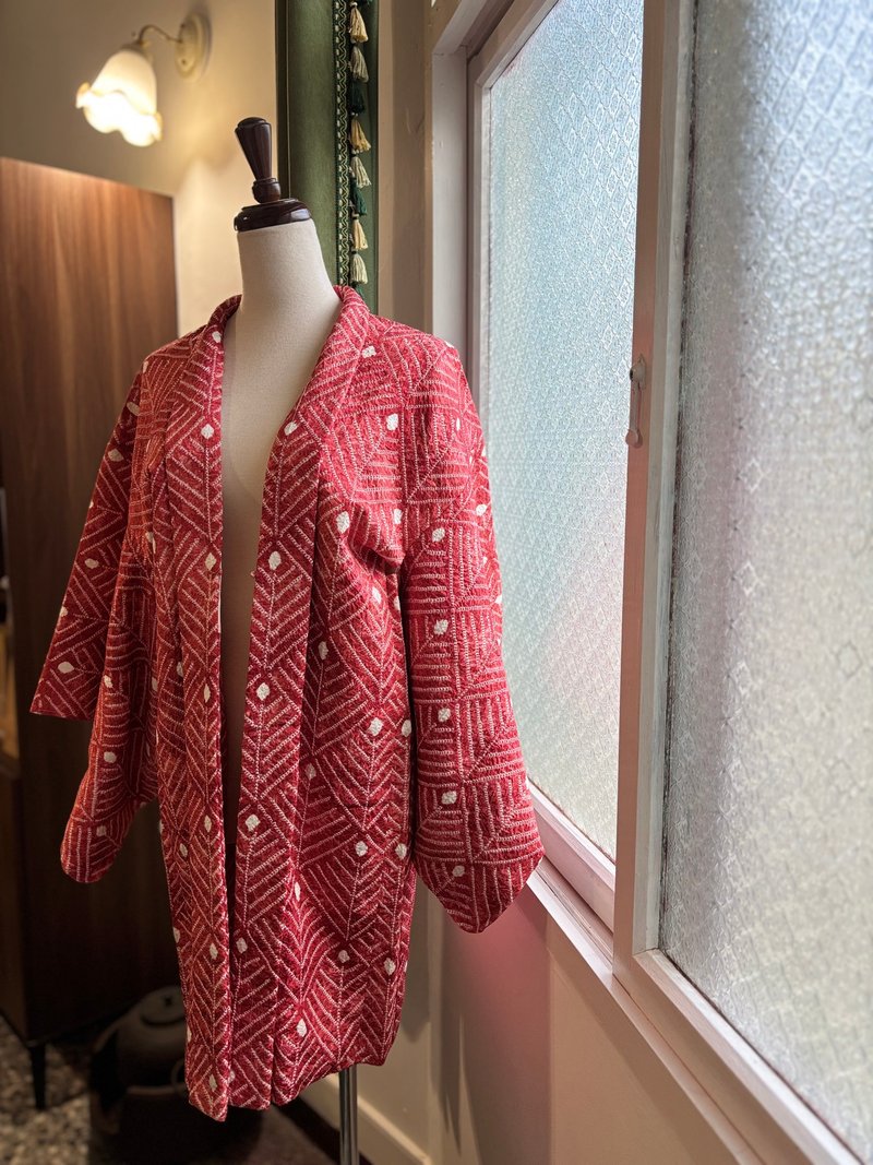 总绞染深红羽根全新古着羽织 - 女装休闲/机能外套 - 丝．绢 红色
