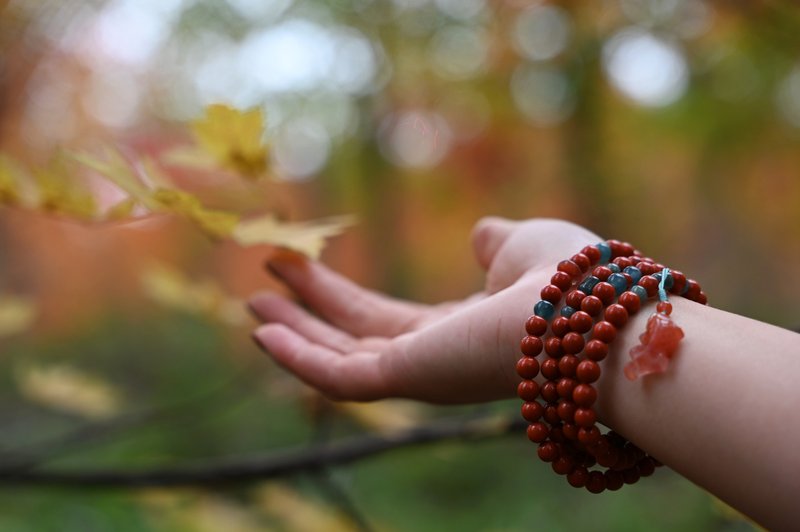 【赤珠谣】天然凉山南红满色满肉108念珠项链4圈手串 - 手链/手环 - 宝石 红色