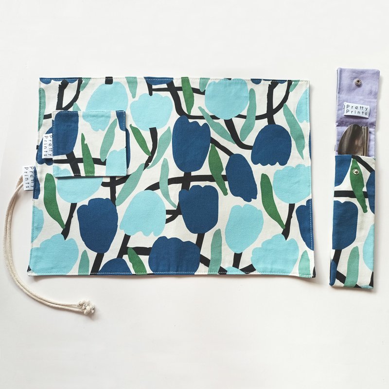 餐桌组合/餐垫/餐具套/杯垫/郁金香/白 - 餐桌/书桌 - 棉．麻 蓝色