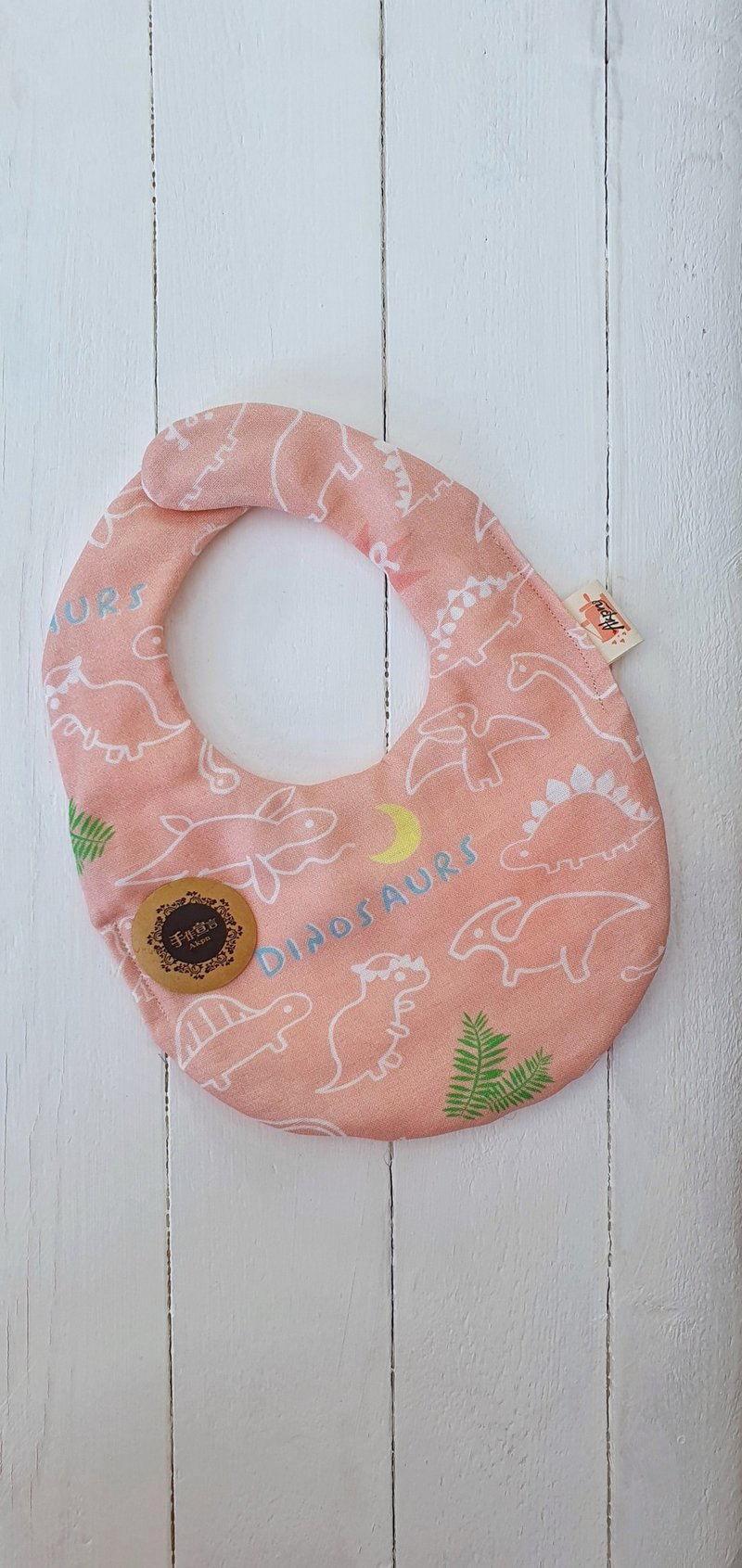 AKPN恐龙-蜜桃粉色 八层纱100%cotton双面蛋型围兜.口水巾 - 围嘴/口水巾 - 棉．麻 粉红色