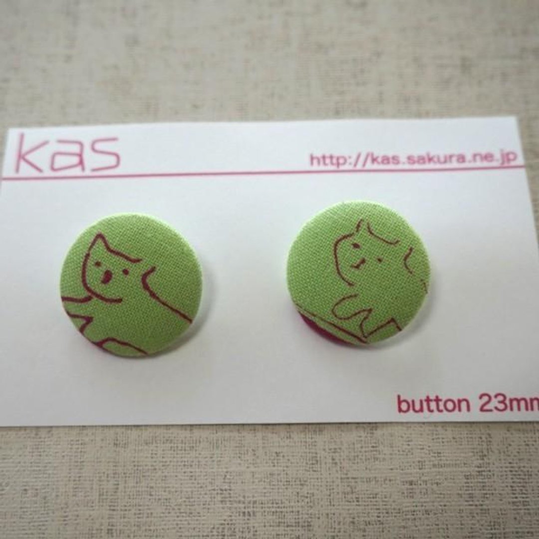 Hand printed original covered button"cat"(medium) - 其他 - 棉 绿色