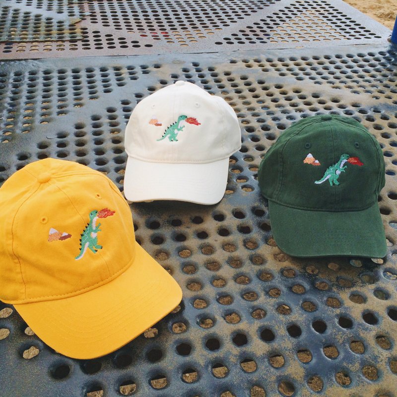 dinosaur embroidery cap / yellow, white, dark green, Light Blue【雙 11 限定】 - 帽子 - 棉 蓝色