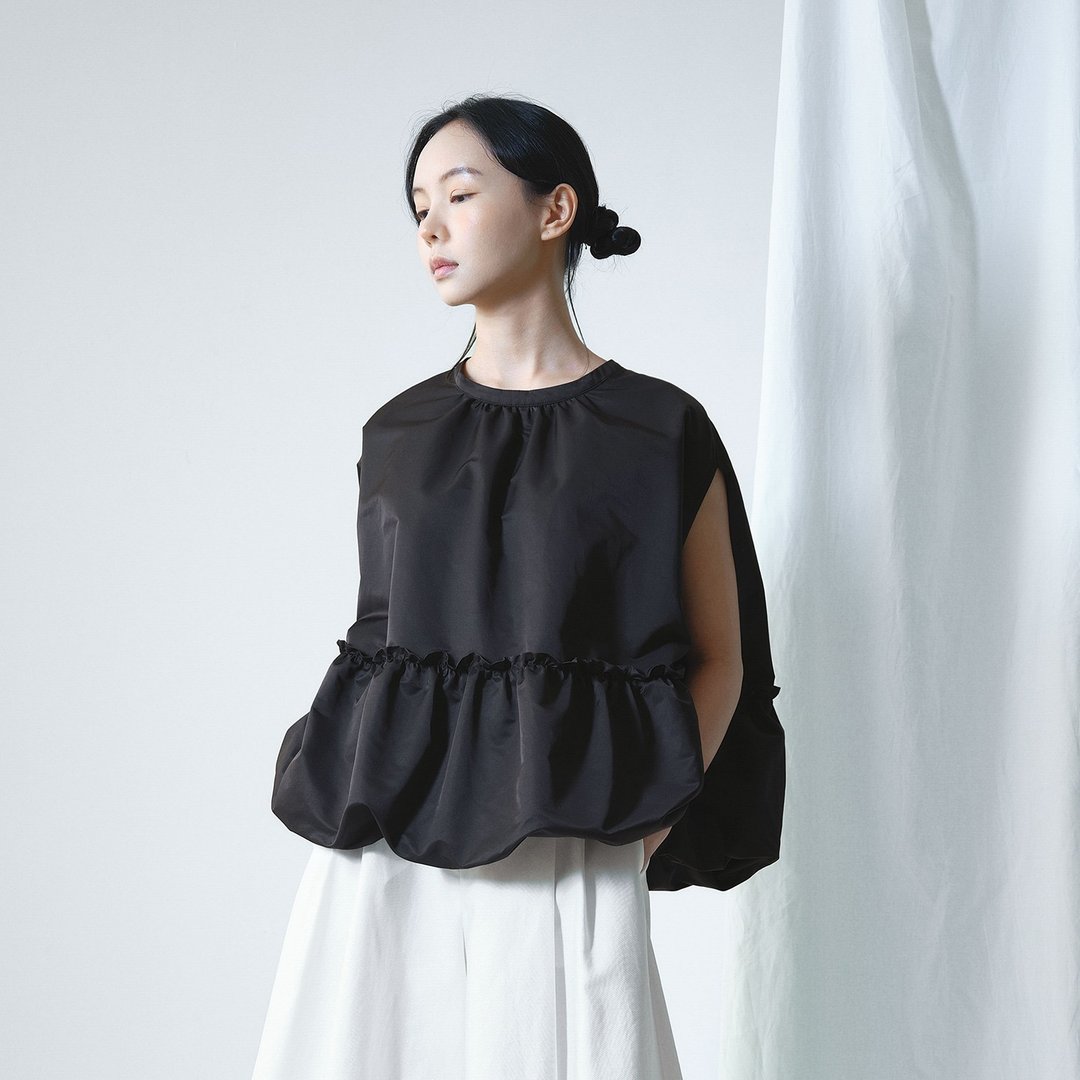 斗篷感泡泡无袖上衣 - 女装上衣 - 棉 黑色