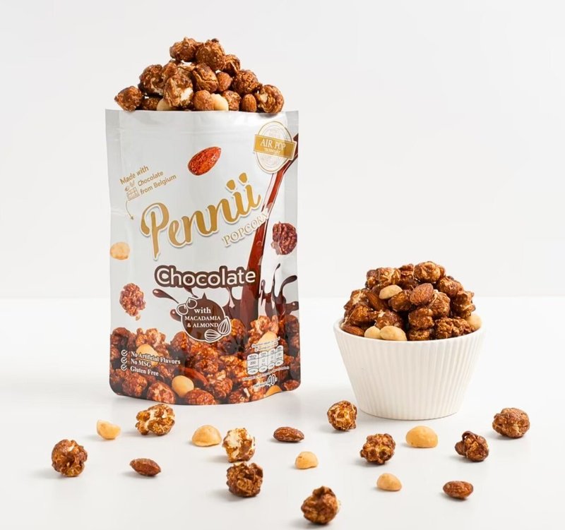 Pennii Premium 朱古力爆谷 40g (含杏仁、夏威夷果仁粒) - 零食/点心 - 塑料 咖啡色