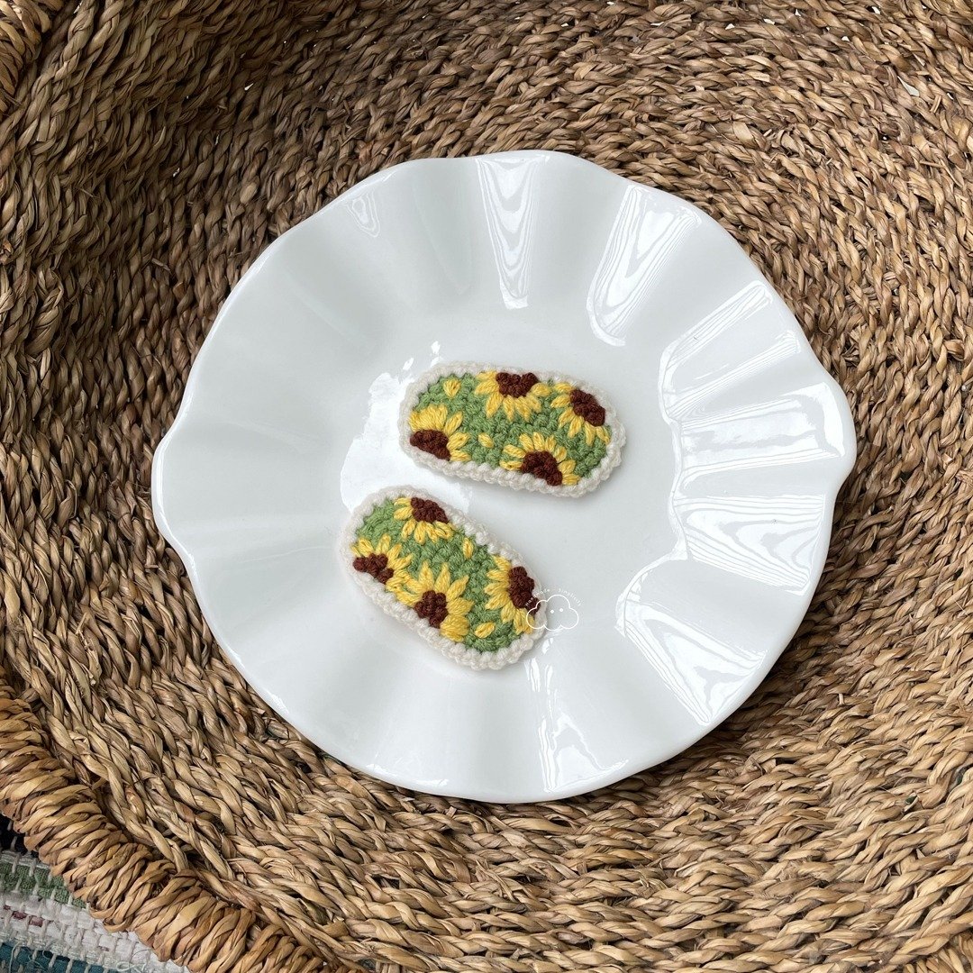 钩针编织发夹 - 发饰 - 绣线 绿色