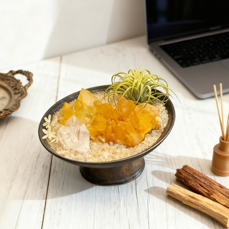 杨枝金露 印度黄金喜马水晶 雷姆利亚白水晶 招财财运 - 摆饰 - 水晶 黄色