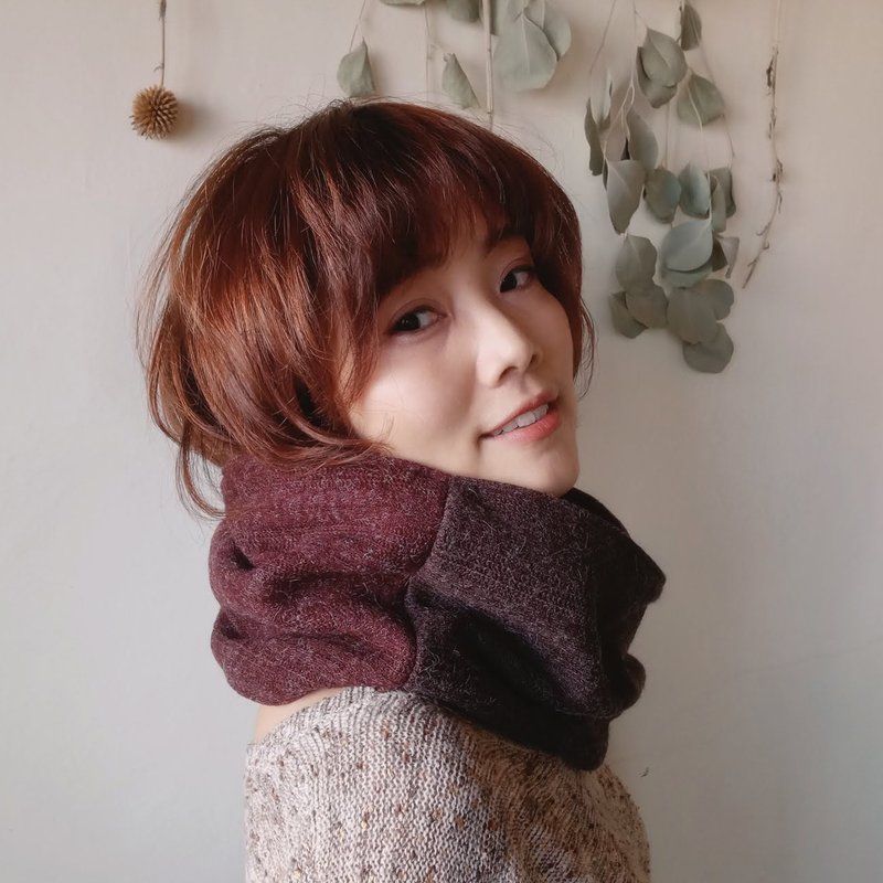 红咖啡三色刷毛围脖 围巾 - 围巾/披肩 - 羊毛 咖啡色
